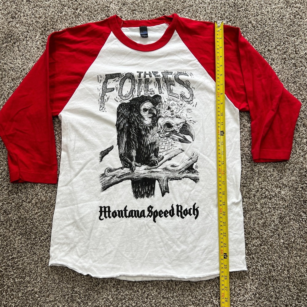 The Foilies Montana Speed Rock 3/4 Raglan Sleeve T-Shirt Size M White Red Music